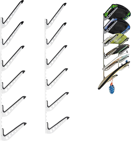 6 Board Surf Rack Wall Mount for Surfboard, Wakeboard, Snowboard Storage Adjustable Wall Hangers Boards Display