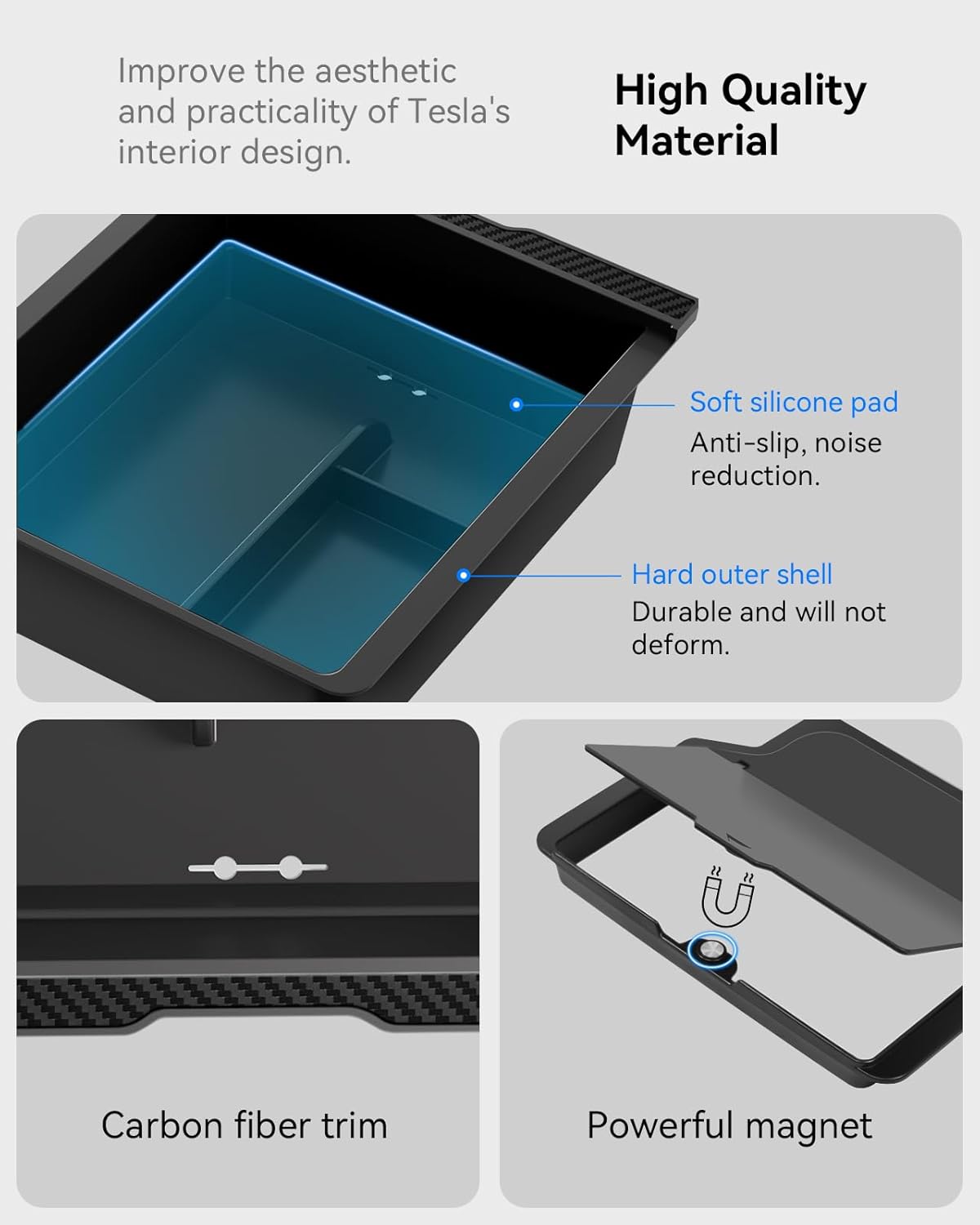 for Tesla Model Y Juniper Center Console Organizer Slide Smoothly Wear-Resistant Easy to Clean Model 3 Highland 2024-2026 New Model Y Juniper Accessories 4 PCS