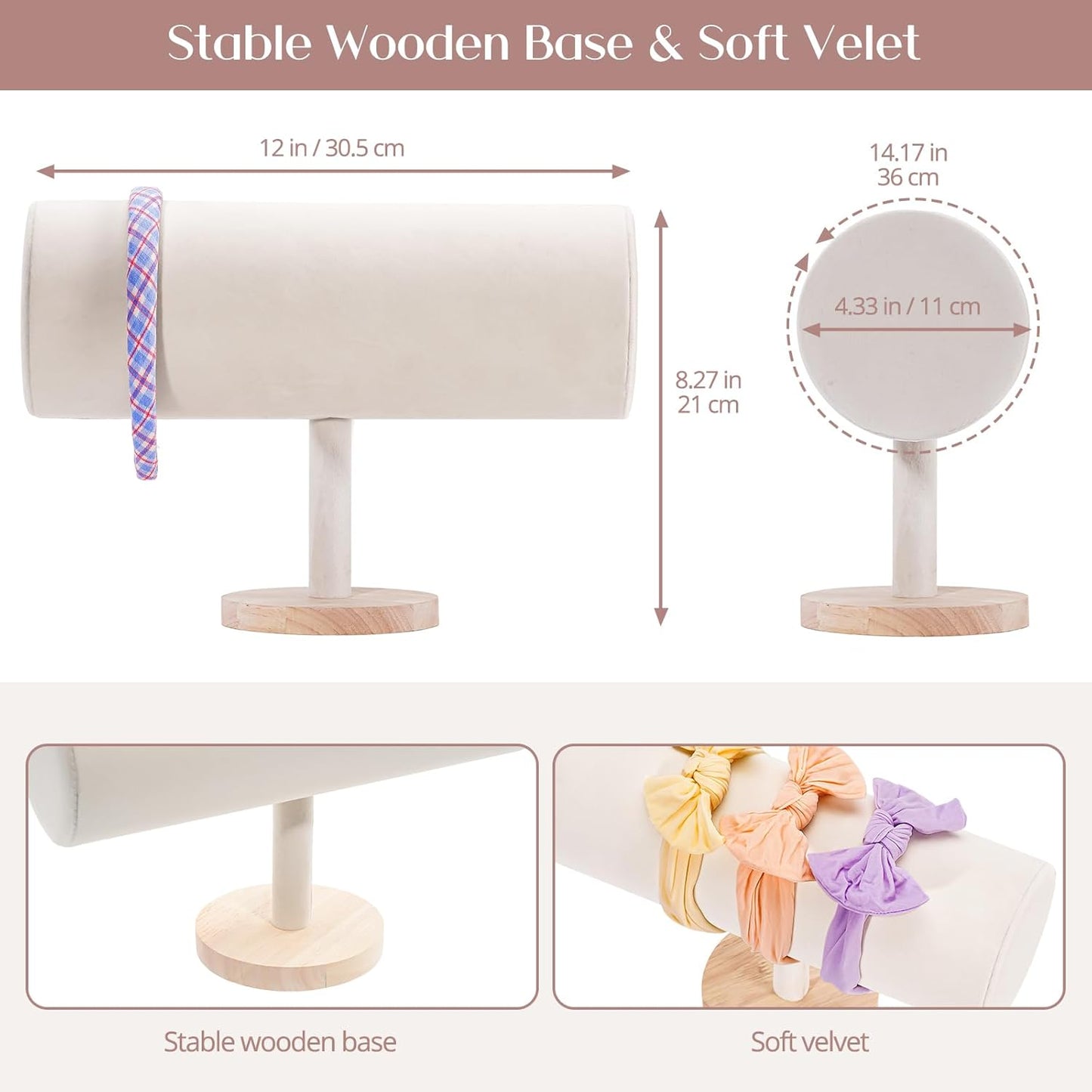 ProCase Headband Holder Organizer for Girls Women, Velvet Headband Stand for Storage Display -Beige, 1 Pack