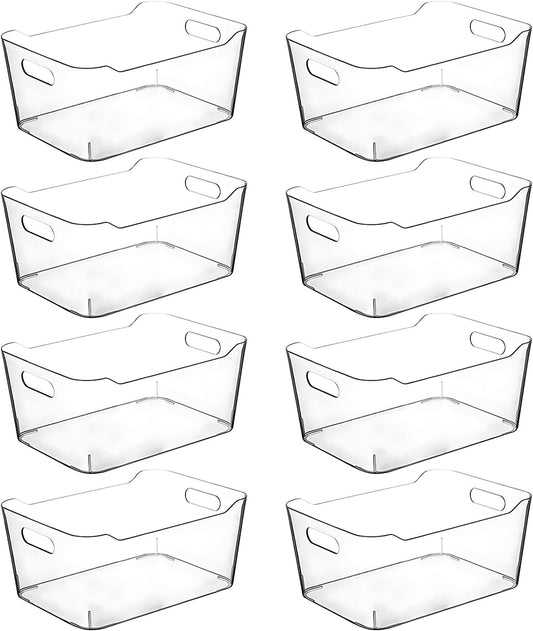 Clear Plastic Storage Bins for Kitchen Organization or Pantry Organizers and Storage, Freezer Organizer Storage Containers Bin for Organizing Refrigerator Cabinet Organizers (8, Large)