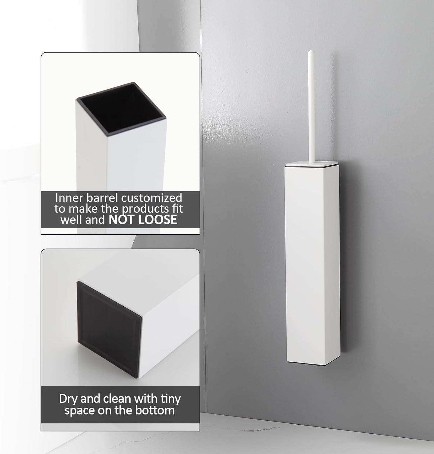BGL Toilet Brush and Holder Set White Wall Mounted for Bathroom Square Design