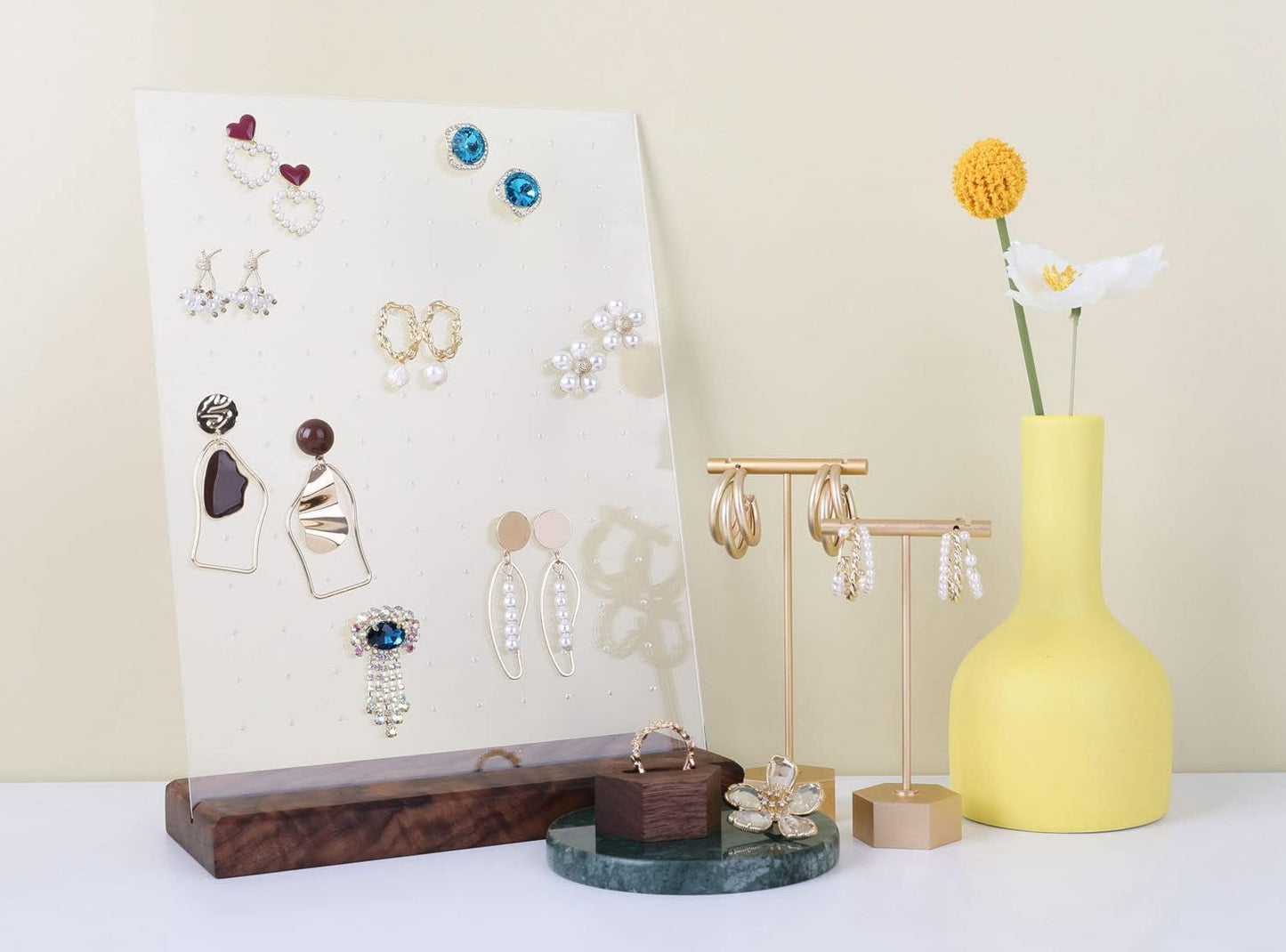 GemeShou walnut earring display for selling jewelry, wooden earring holder for studs display, small jewelry studs display board for show【Wood stand with acrylic board-Walnut】