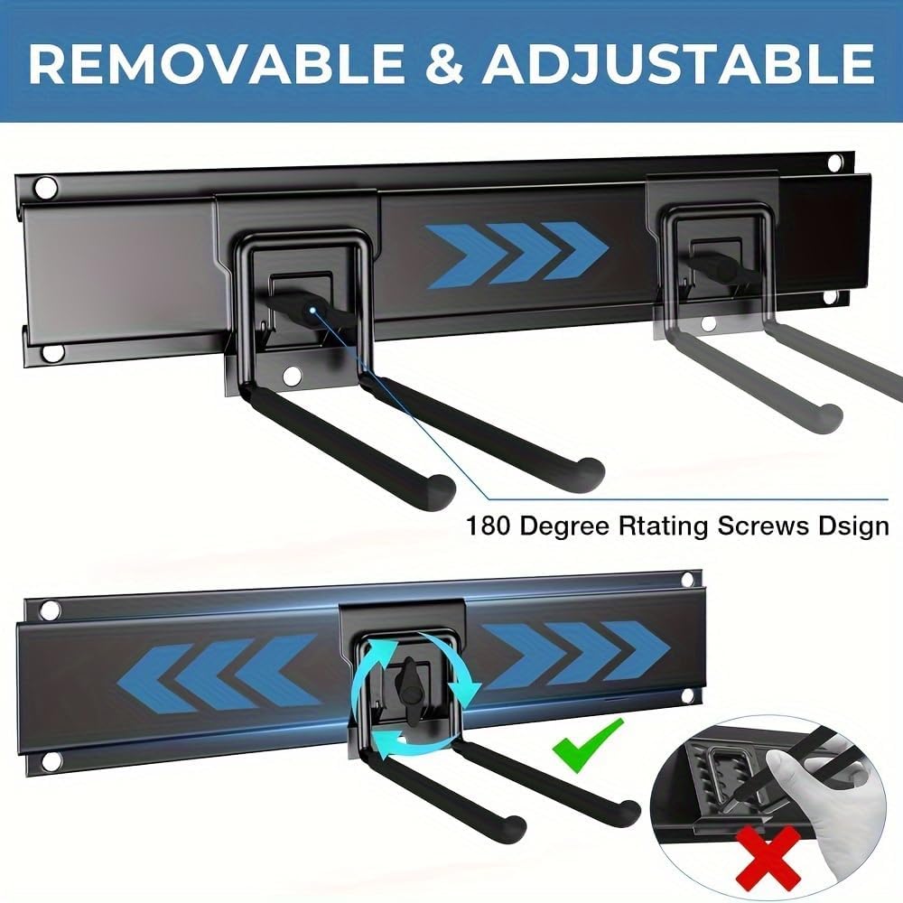 48" Industrial-Grade Wall-Mounted Garage Tool Organizer Heavy-Duty Steel Frame with Capacity Adjustable Swivel Hooks with Dual Shovel Holders for Yard Tools, Trimmers, Ladders& Garage Storage
