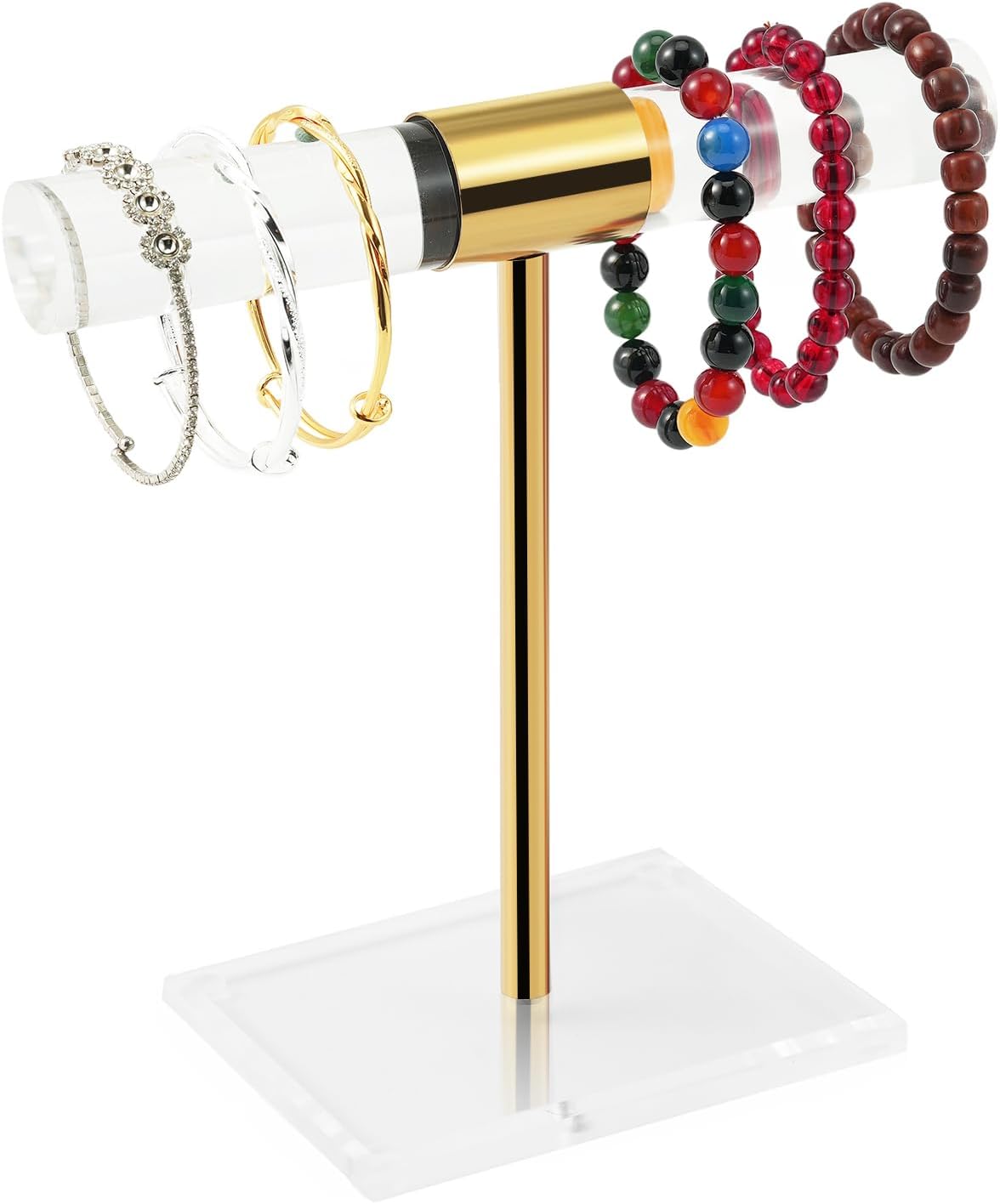 Acrylic Bracelet Holder Display Stand, Tangle-Free T-Bar Necklace Display for Vendors Retail Store Home, Clear Jewelry Organizer, Bangles Watch Holder Stands with Gold Stainless Rod