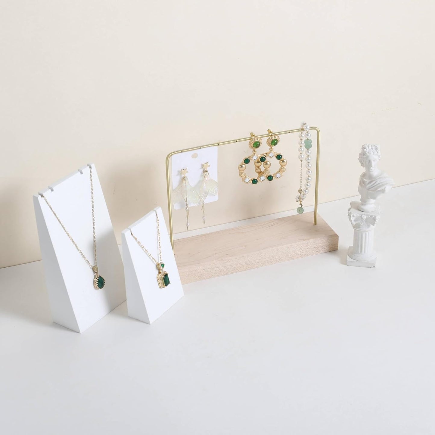 GemeShou Maple Earring holder for selling, Brass earring stands and displays for show, Wood Jewelry Storage hanging shelf for Girl Woman【U Shelf-Maple】
