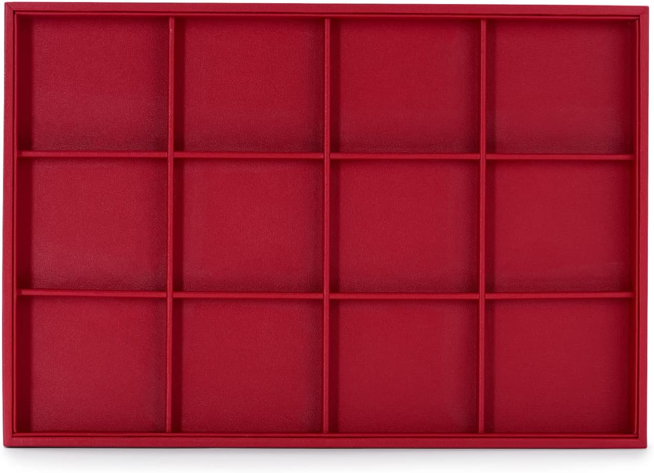 Oirlv Gorgeous Red Leather Jewelry Tray 12 Grid Jewelry Drawer Organizer Bracelet Earrings Watches Storage