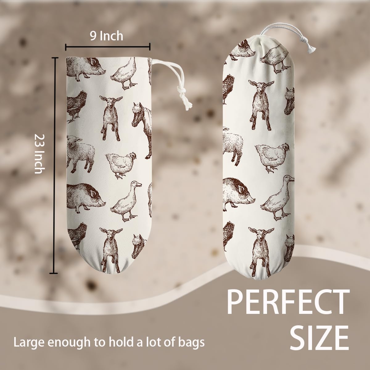 Animals Plastic Bag Holder, Reusable Hanging Grocery Bags Organizer, Wall Mount Plastic Bags Organizer Dispenser for Kitchens, Grocery Stores, Camping Trips, Kitchen Pattern Garbage Bag 50