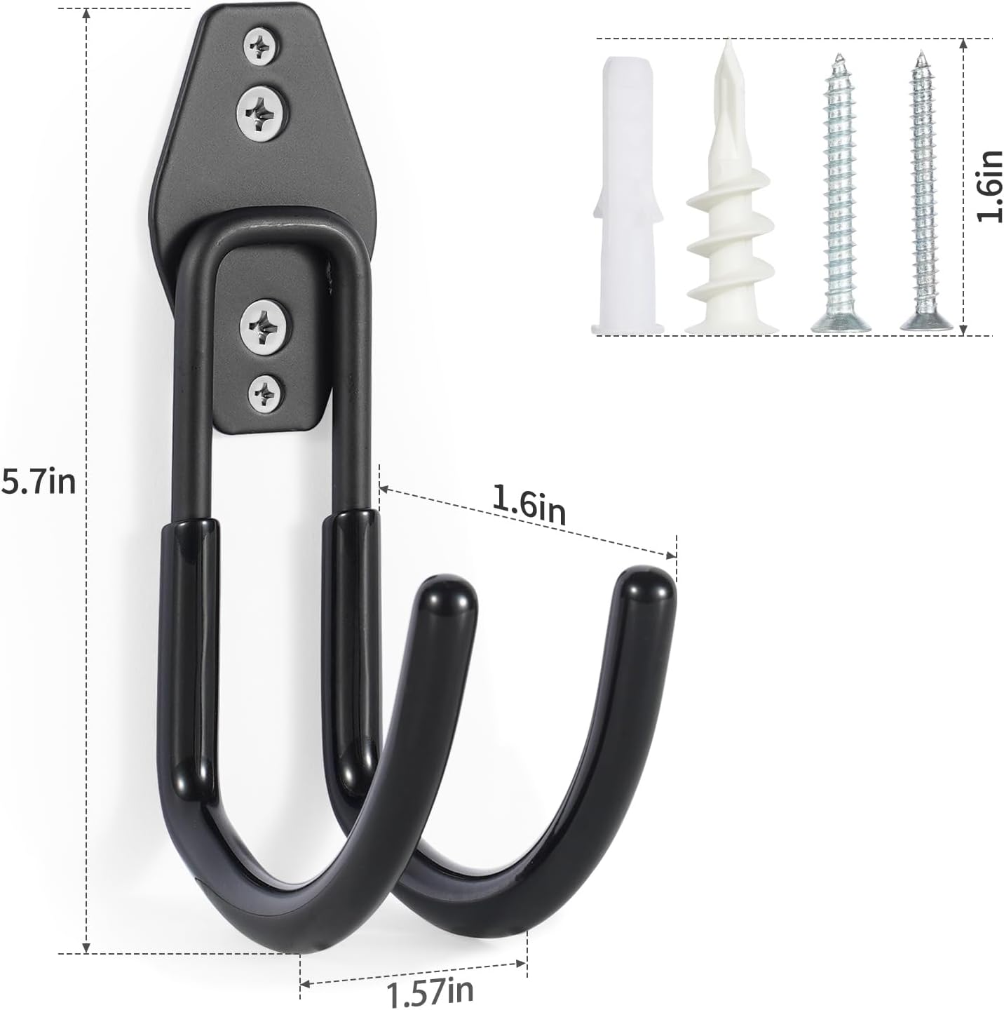 Hose Hanger Wall Mount 2 Pack,Heavy Duty Hose Holder with Screws Metal Hose Hangers for Outside,Hose Rack Suitable for Garage,Garden and Yard,Black