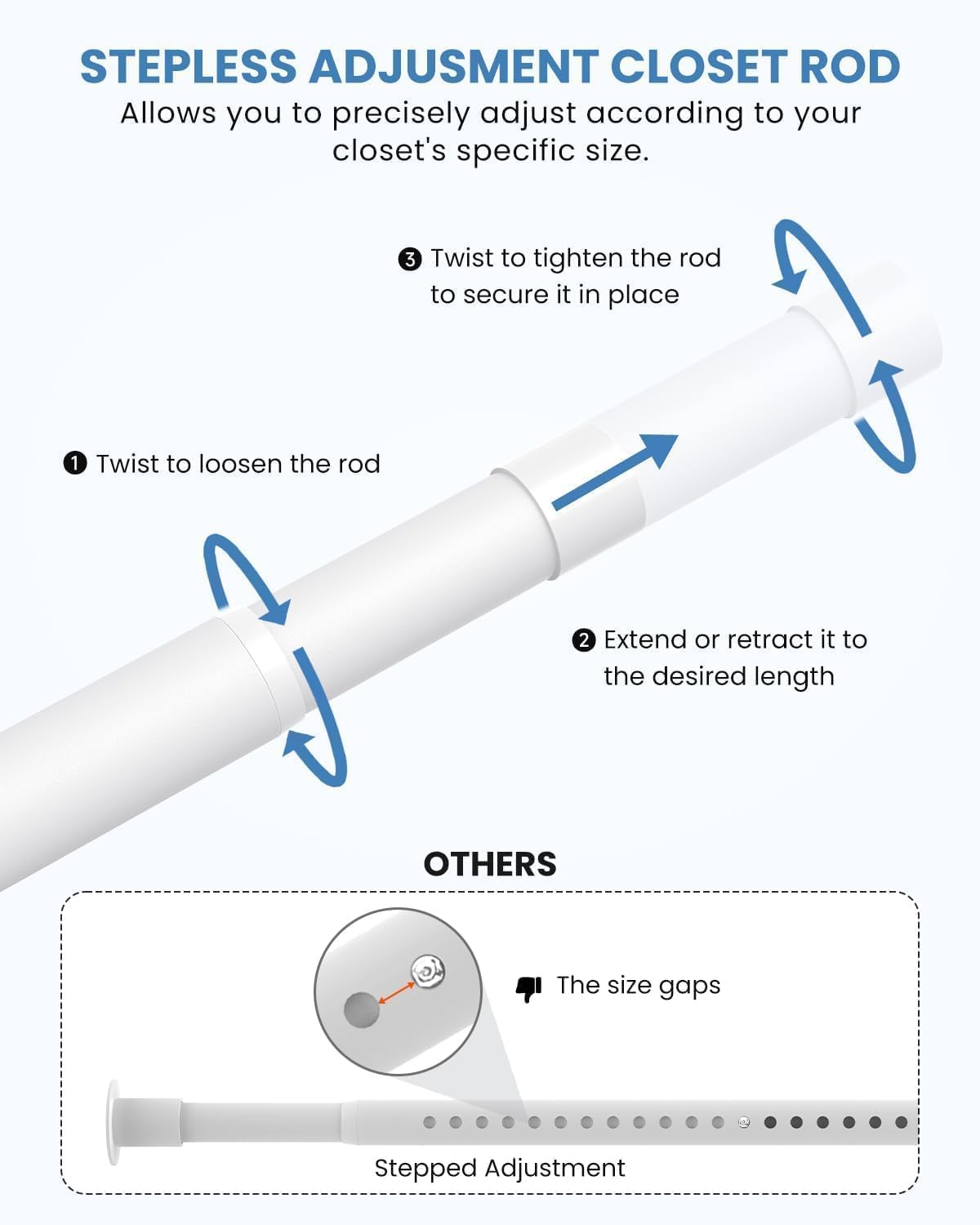 2 PACK Closet Rods for Hanging Clothes, 17 to 28 Inches Stepless Adjustable Metal Closet Rod, 1.3 Inches Heavy Duty Clothes Hanging Rod for Closet Wardrobes Laundry RV, White