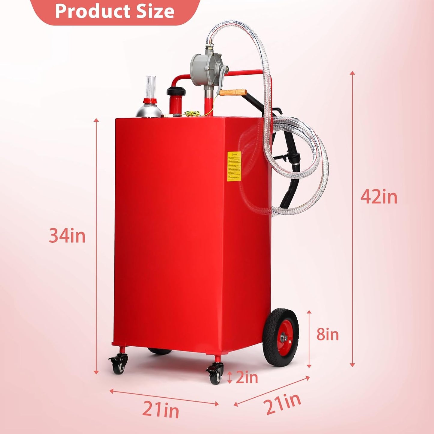 35 Gallon Gas & Diesel Fuel Caddy with Transfer Pump – Mobile Fuel Storage Tank with 4-Wheel Cart for Boats, Lawn Mowers, Snowblowers, Motorcycles & Construction Equipment - Red