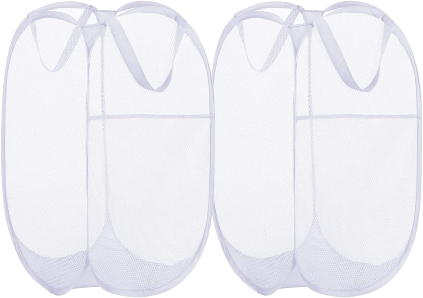 BATTOO Deluxe Strong Mesh Pop up Laundry Hamper Basket with Side Pocket for Laundry Room, Bathroom, Kids Room, College Dorm or Travel 2 Pack White