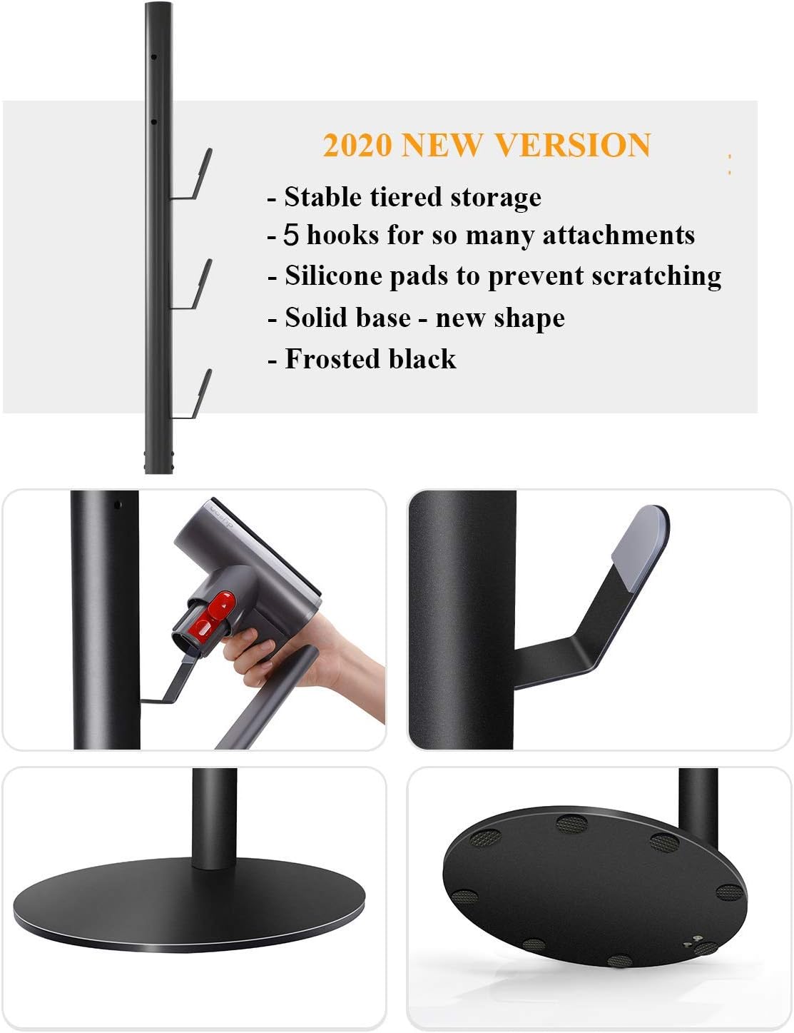 Storage Stand Holder Compatible with V15 Detect, V11 V10 V8 V7 V6 Cordless Vacuum Cleaners and Accessary, Floor Docking Station Metal Organizer Bracket with 5 Hooks, Black