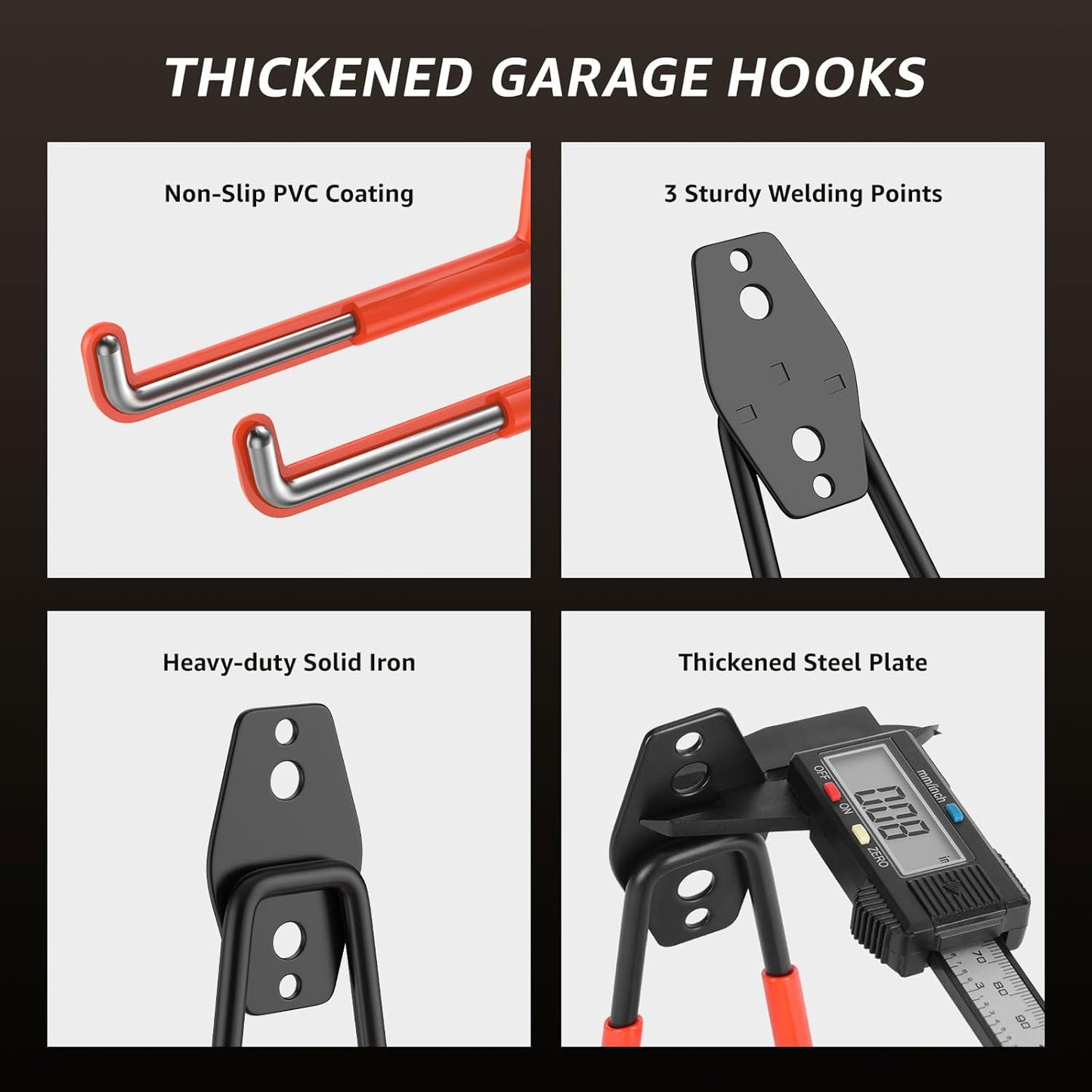 30 Pack Utility Steel Heavy Duty Wall Mount Garage Hooks,with Anti-Slip Coating,for Hanging Bikes,Ladder,Ropes,Bulk Items,Power,Yard and Garden Tools