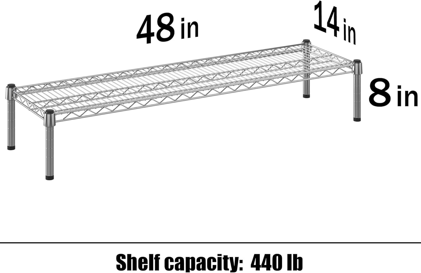 14" Deep x 48" Wide x 8" Height 1-Tier Wire Shelving Kit | NSF Commercial Storage Rack Unit
