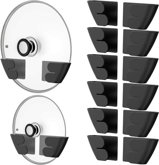 Universal Adjustable Pot Lid Organizer for Cabinet - Upgraded Patented Set of 8 Pan Lids Organizers Inside Cabinet Door Wall Mount Pots Top Holder for Kitchen Cupboard, Fits 6" to 14" (Black)