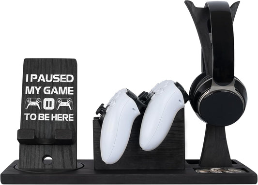 Gaming Accessories Organizer with Headphone Holder, Rotatable Phone Stand & Controller Stand - Unique Gamer Gifts Controllers Holders Gaming Equipment, Gifts for Gamers Controller Holder