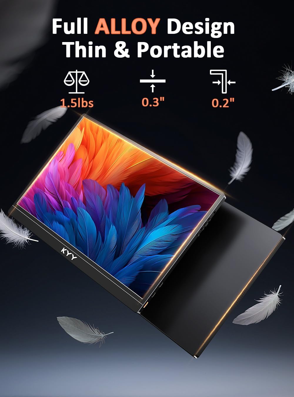 KYY 4K Portable Monitor 15.6" Portable Monitor for Laptop UHD IPS 3840X2160 External Screen with 100% sRGB & HDR Gaming Display for Laptop PS5/4 Xbox Switch with Speakers, VESA Compatible