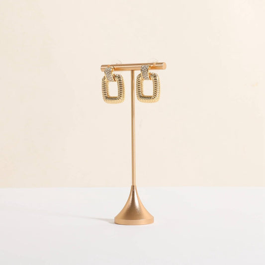 GemeShou Single Gold Earring T bar Stand, Metal earring display holder for show, Small jewelry studs hanger for Online store Photo Shoot【Gold-Cone Base Height 5"】