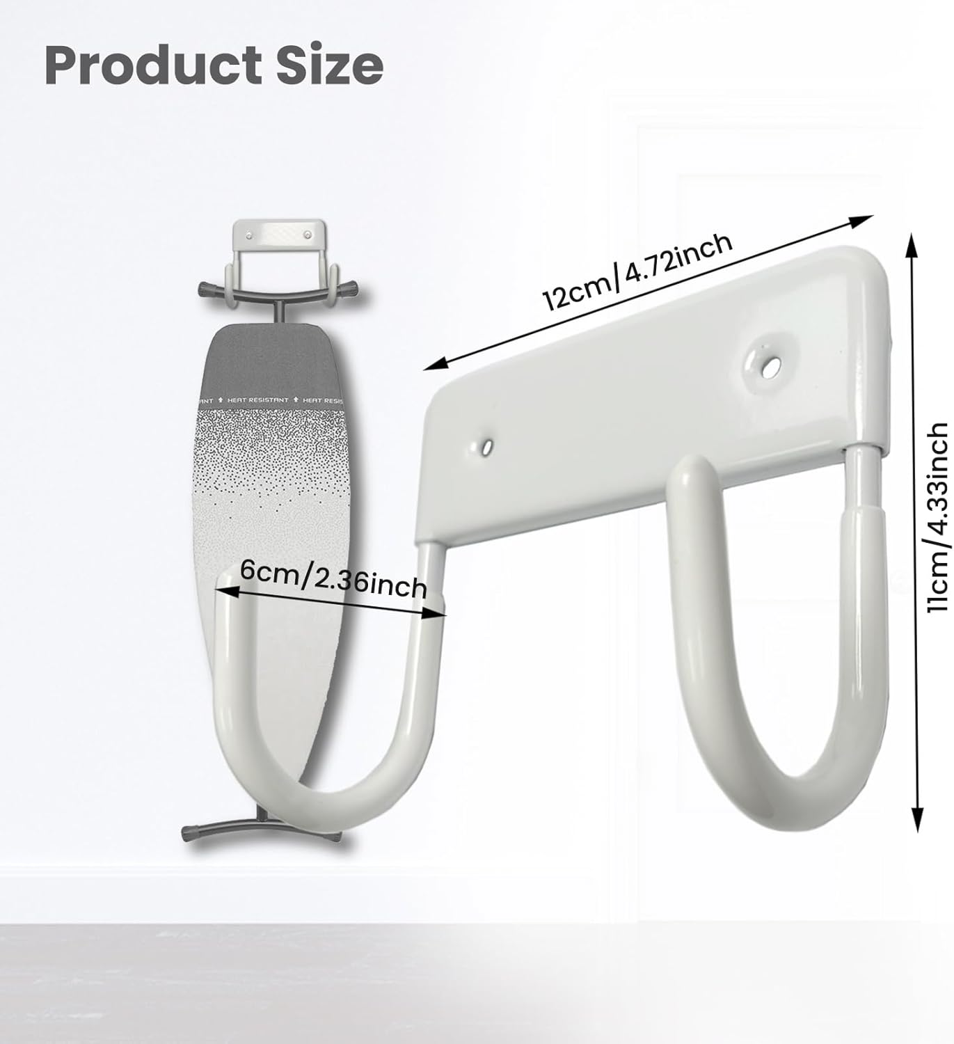 Ironing Board Hanger Wall Mount, Ironing Board Holder Organizer Wall Rack for Laundry Rooms Space-Saving Storage Rack Hanging Shelf Hanger (White)