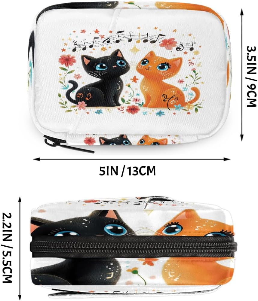 Vintage Music Note Cute Cat Pill Organizer Travel Medicine Case with Zipper Daily Vitamin Storage Bag Portable 8 Slot Weekly Pill Box Supplement Holder for Home Office Gym Travel
