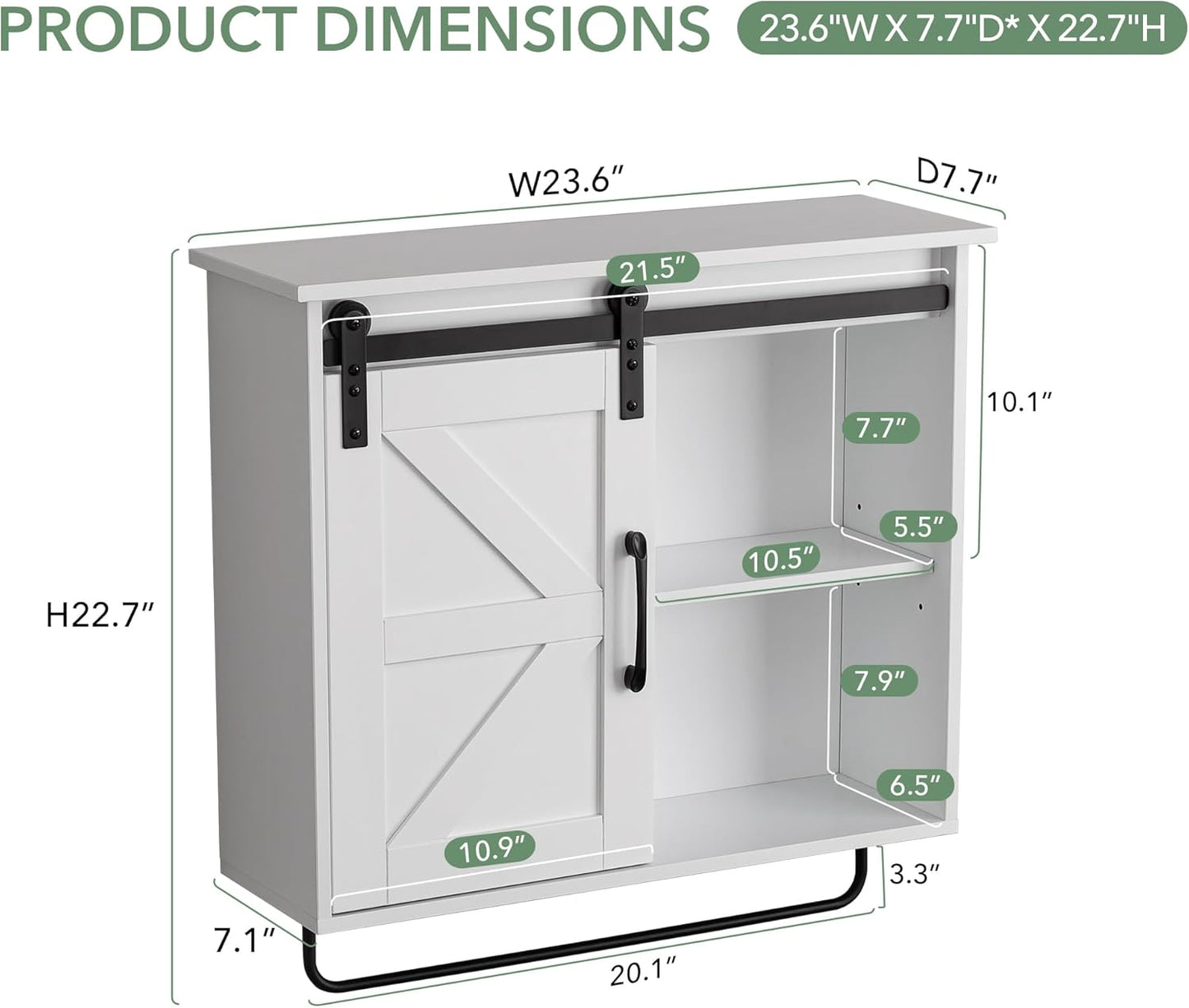 Bathroom Wall Cabinet Over Toilet Sliding Door 23x19 Inch Farmhouse Medicine Cabinet with Towel Bar Motion Sensor Light Adjustable Shelves White Above Toilet Storage for Laundry or Kitchen