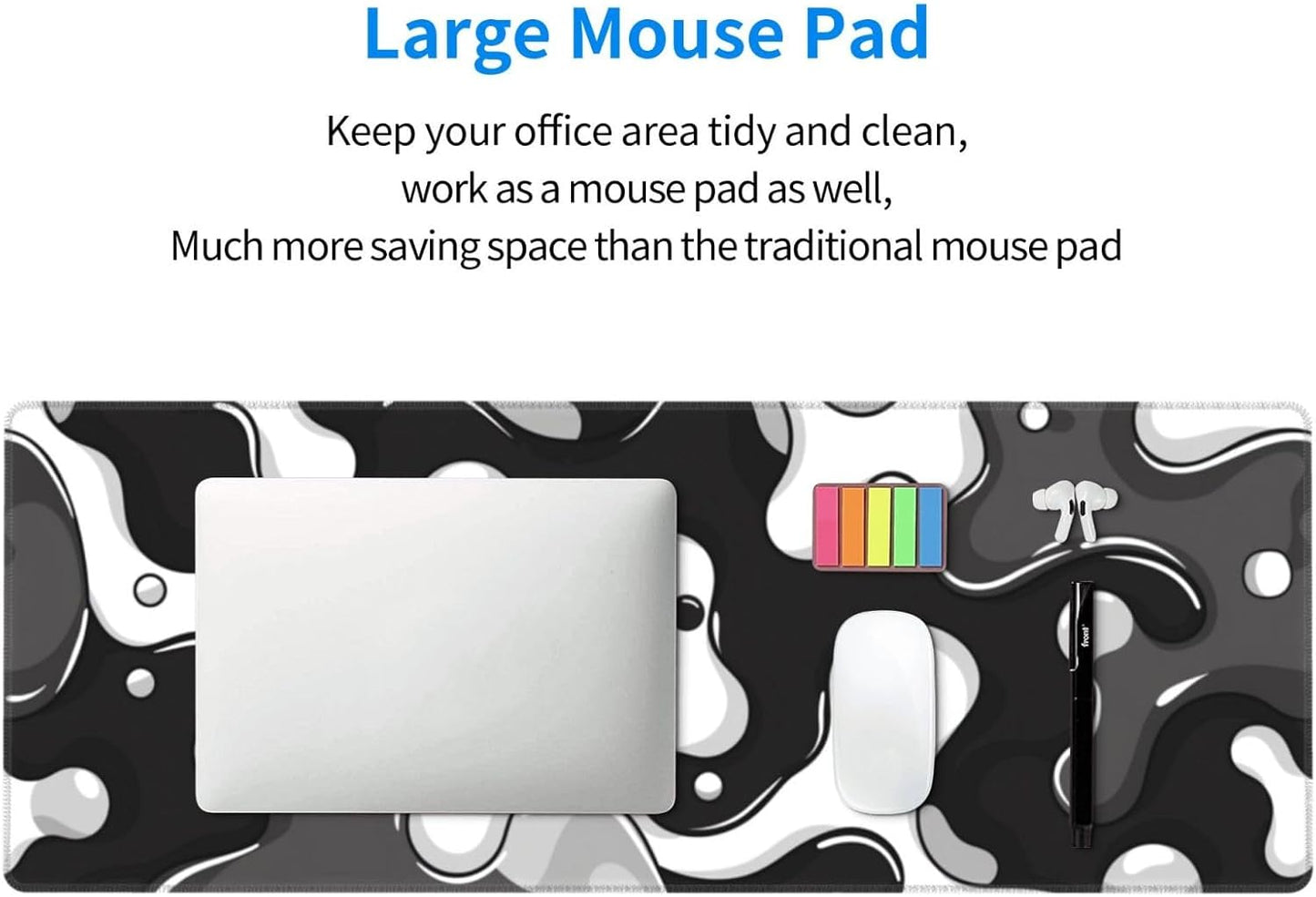Black and White Gaming Mouse Pad, Large Mouse Pad for Desk Mat XXL XL Mousepad, Big Keyboard Pad Office Desk Accessories Decor