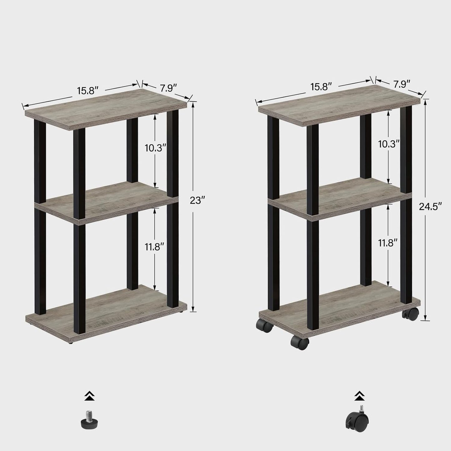 TUTOTAK Small Side Table, Narrow End Table, Bedside Table, Couch Side Table with Wheels for Living Room or Bedroom, Greige TB01BG061