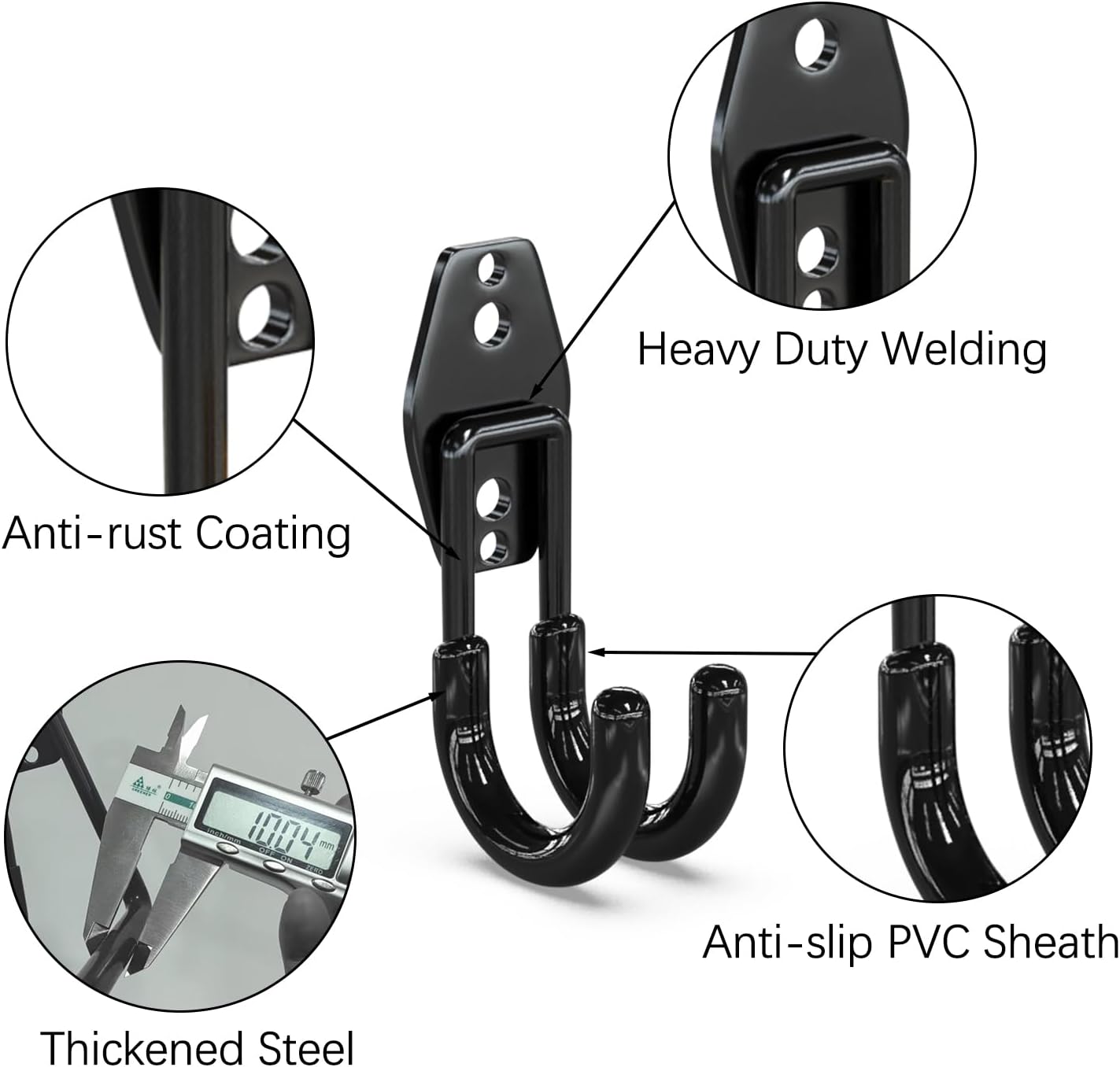 3-H Garage Wall Hooks 10 Pack, Garage Hooks Heavy Duty with Extra Welding Spots, Wall Storage Organizer for Hanging for Garden, Lawn, Yard (Black)