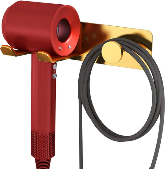 Hair Dryer Holder Wall Mounted, Stainless Steel Self Adhesive Blow Dryer Holder Rack for Dyson Supersonic Hair Dryer,Gold