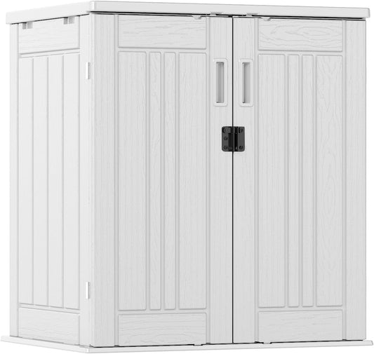 Outdoor Storage Cabinet with 2 Shelves, Waterproof Resin Vertical Tool Shed, Lockable 15 cu. ft. Storage Shed for Patio, Garden, Yard, Dark White