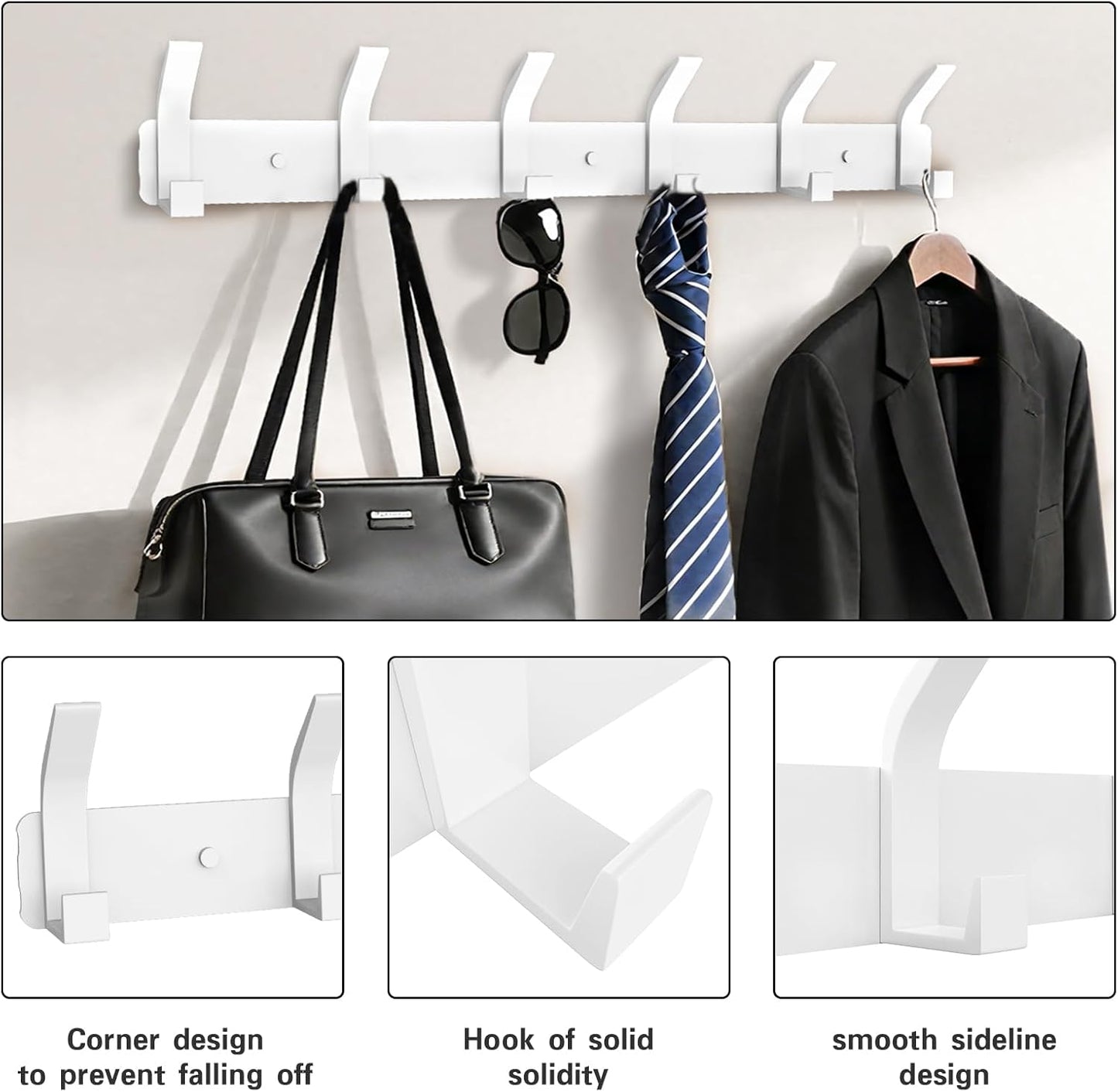 2 Pack Coat Rack Wall Mount,17.3 in Wall Hooks for Hanging, Coat Hanger Wall Mount Towel Rack Hat Rack for Wall with 12 Hooks for Entryway, Bedroom, Bathroom (White)