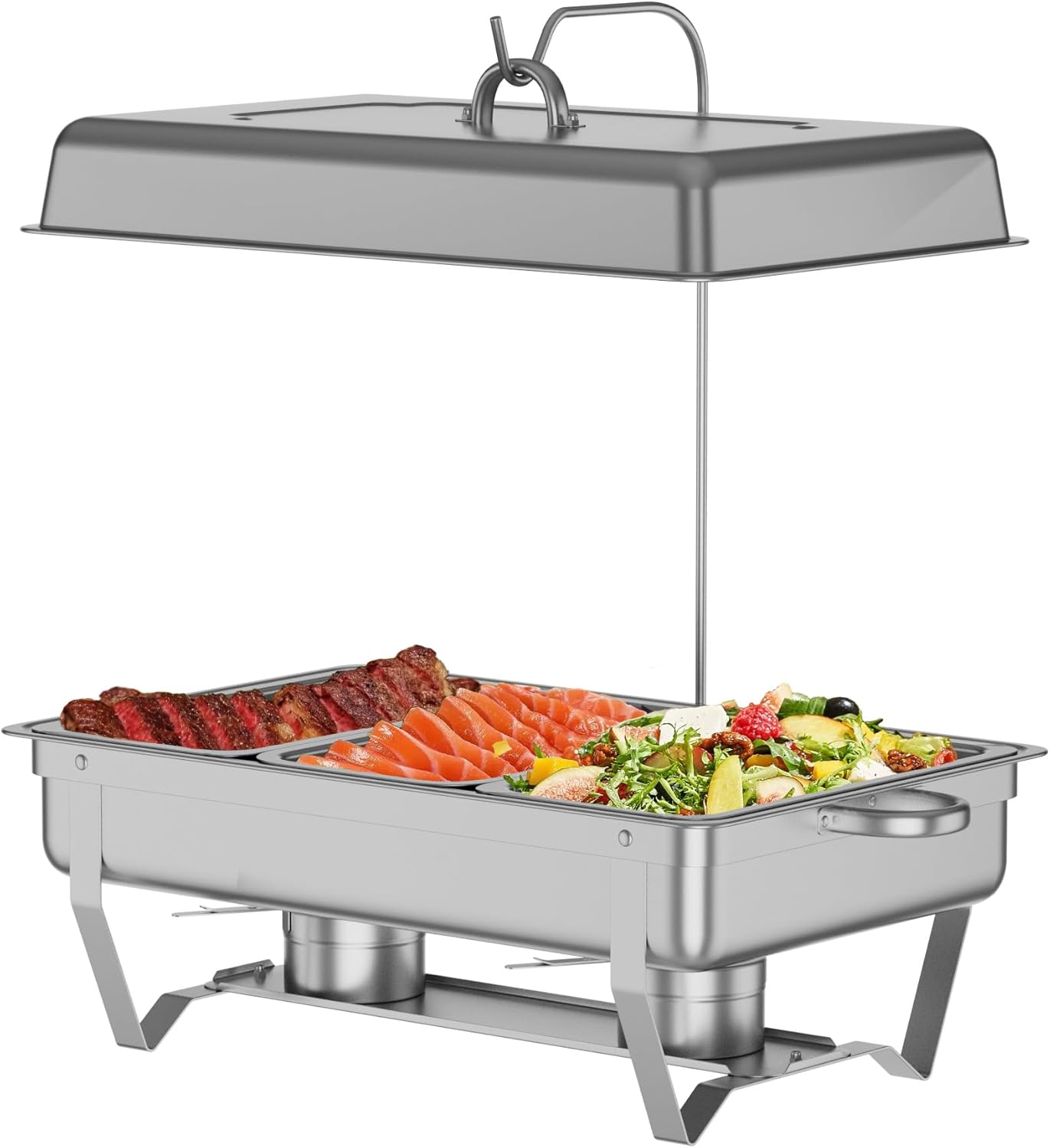 Chafing Dishes Buffet Set for Food Warming and Serving,11QT Stainless Steel Party Trays Warmers for Catering,Weddings,Events with Display and Rolled Edge Design,1 Pack, 3 Compartment