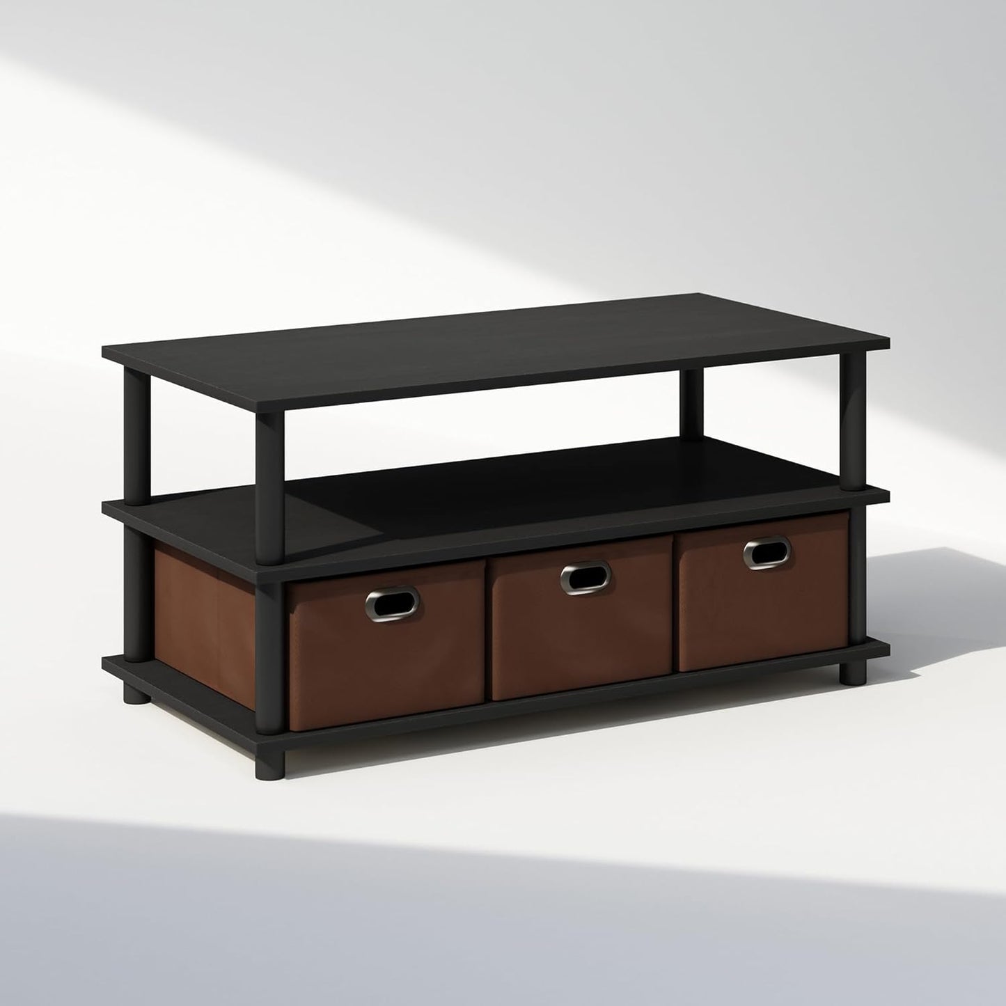 Furinno Turn-N-Tube Shoe Rack, Compact Shoe Organizer, Multipurpose Shoe Storage with Bin Drawers and Open Shelves, 15.5 x 31.2 x 15.4, for Closet Entryway, Office, Garage, Black Oak/Black/Brown