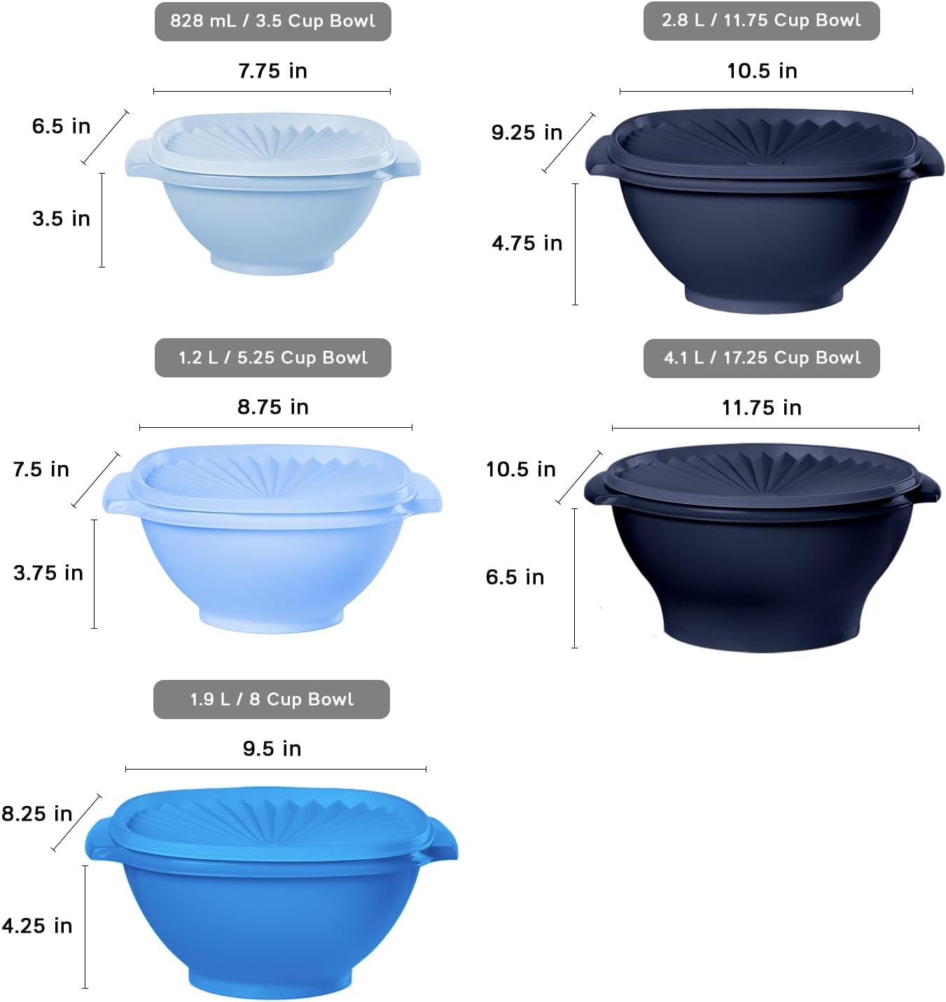 Tupperware Heritage Collection, New 10 Piece Food Storage Container Set in Vintage Blue, Dishwasher Safe and BPA Free (5 Bowls, 5 Lids)