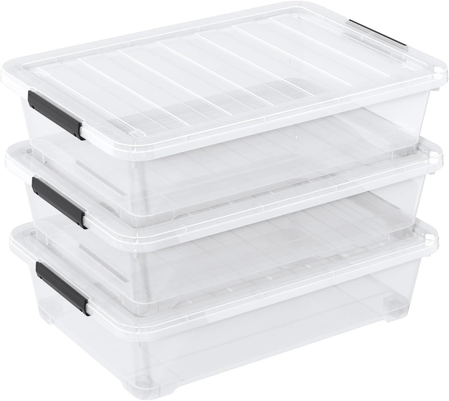 40 Quarts Clear Stackable Underbed Box, Shallow Underbed Bins with Wheels Set of 3