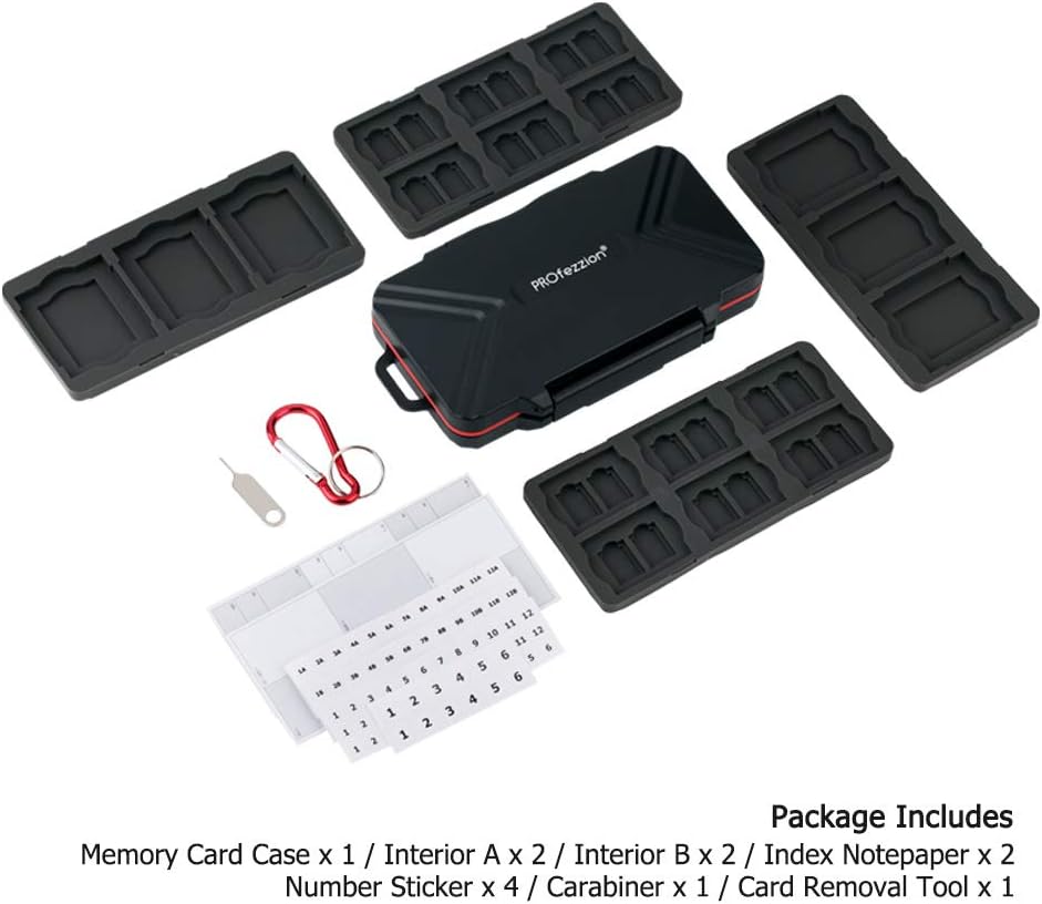 PROfezzion 48 Slots Weatherproof Memory Card Carrying Case Holder for CFexpress Type B, XQD, CF, Cfast, CompactFlash, CF Express Type-B, SD & MicroSD Cards (Not for CFexpress Type-A Card)