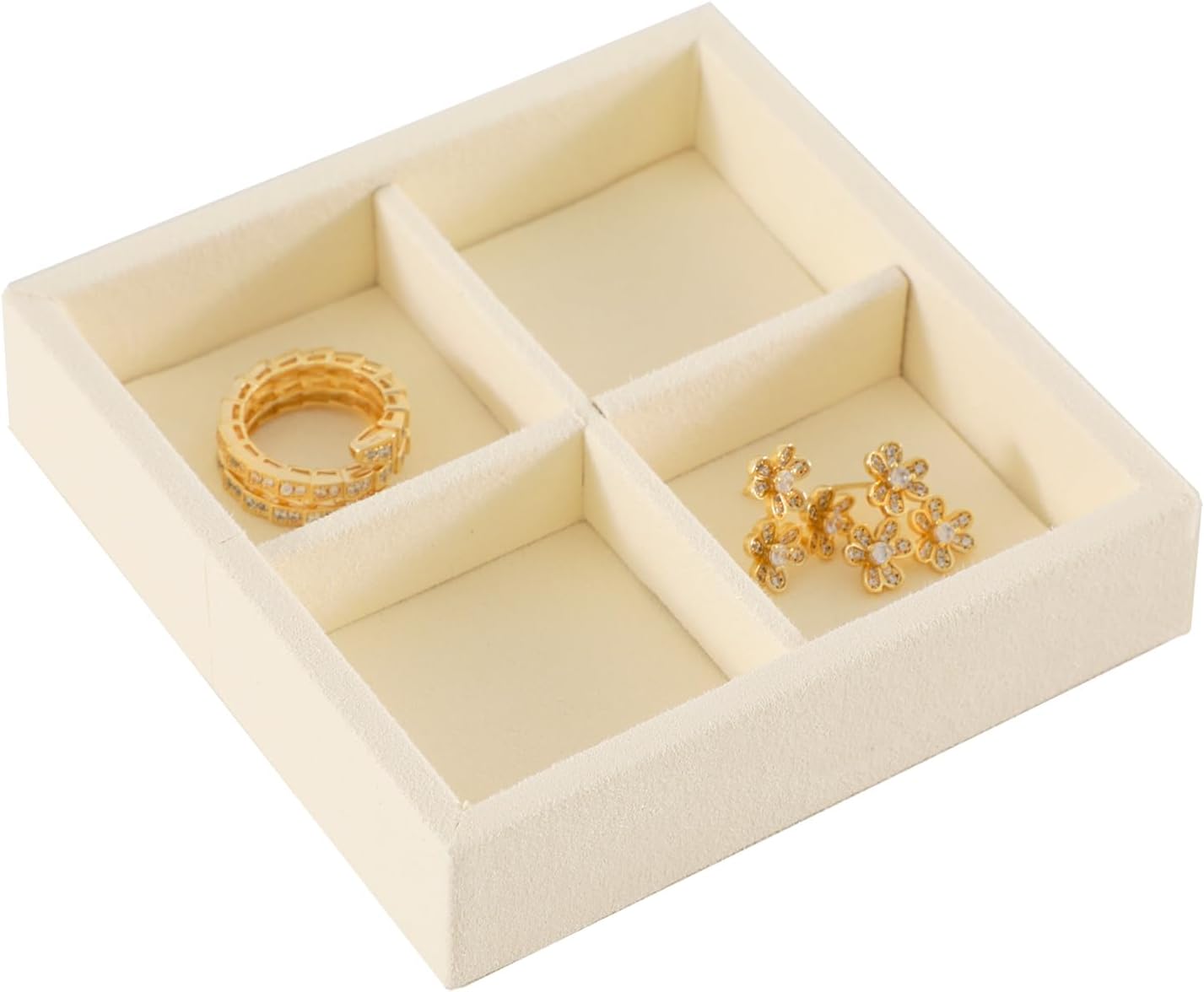 Dark Blue Jewelry Display Tray Ring Necklace Earring Bangle Organizer Multifunctional Storage Case for Jewelry Showcase (Small 4 Grids Tray(beige))