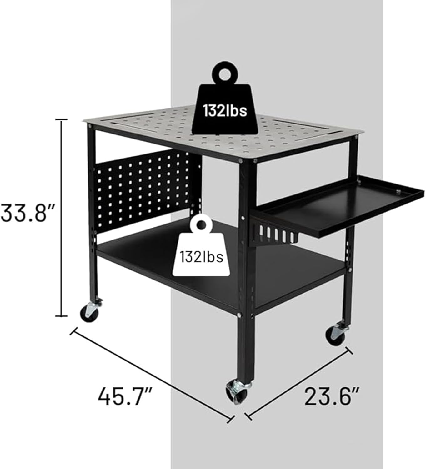 Welding Table 36''x24'' Portable Steel Cart, 1200 lbs Load Capacity Welding Workbench Table Welding Table Top with 5/8" Holes and Adjustable Wheels, Welding Cart for Welding Sawing