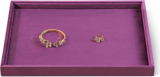 Velvet Stackable Jewelry Display Flat Tray For Ring Earring Necklace Bracelet, Bangle Pendant Storage Blank Plate, Shop Countertop Jewelry Dish Organizer (Purple)