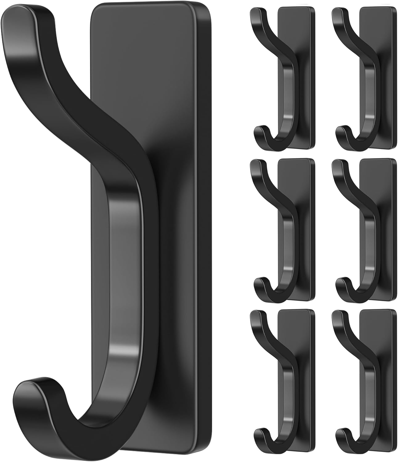 pickpiff Adhesive Wall Hooks for Hanging - 13 LB Strong Hold, Sticky Hanger for Coat, Towel, Purse, Bag - for Wall, Door, Bathroom, Dorm, Shower, Kitchen, Closet - Stainless Metal, Black, 6 Pack