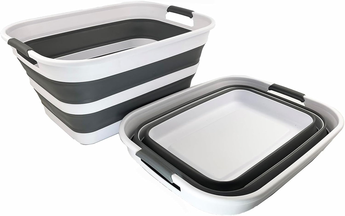 SAMMART 27L (7.1 Gallons) Collapsible Plastic Laundry Basket with Handle-Foldable Pop Up Storage Basket with handle (2, White/Steel Grey)