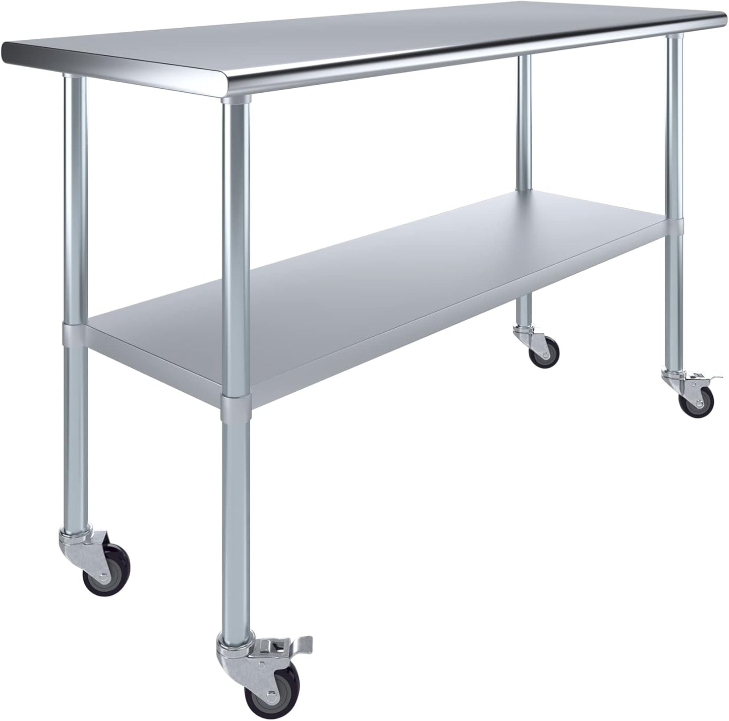 AmGood 24" x 60" Stainless Steel Work Table with Casters | Heavy Duty Metal Utility Table On Wheels | Kitchen Island Cart