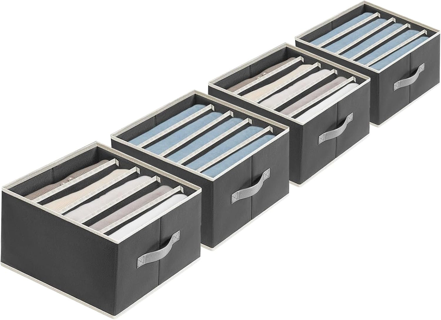 Clothes Organizers and Storage - Fabric Jeans Organizer with Handles, Foldable Drawer Dividers for Clothes, Closet Shelf Organizer for Shirts, Bra, Sweater, Scarf, 4 Pack, Dark Grey