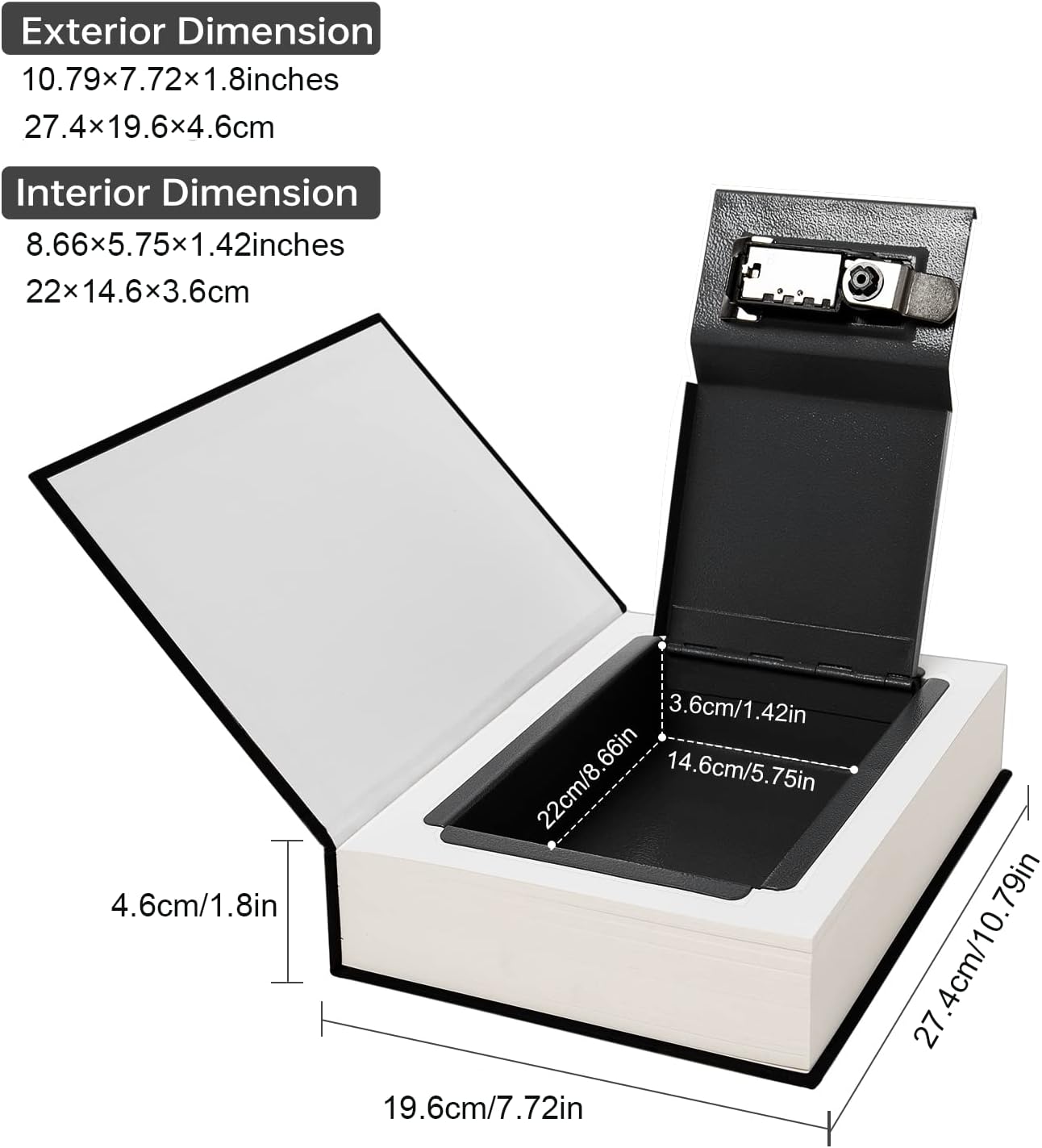 Leather Book Safe (Size 10.79"×7.72"×1.97") Real Paper Secret for Jewelry, Money and Cash, Diversion Book Safe,Hollow with Hidden, Key Lock (L, Bible-Key)