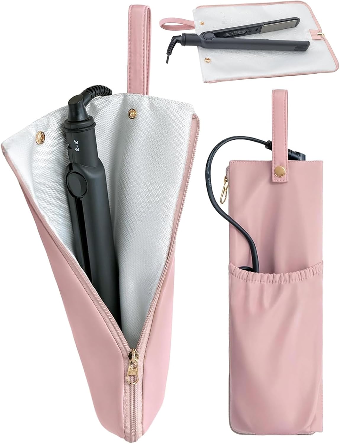 Lifeplus Holder & Mat for Hot Tools, Curling Iron Flat Iron Heat Resistant Hair Tools Travel Bag - Ideal for Home, Travel, Gift (Pink)