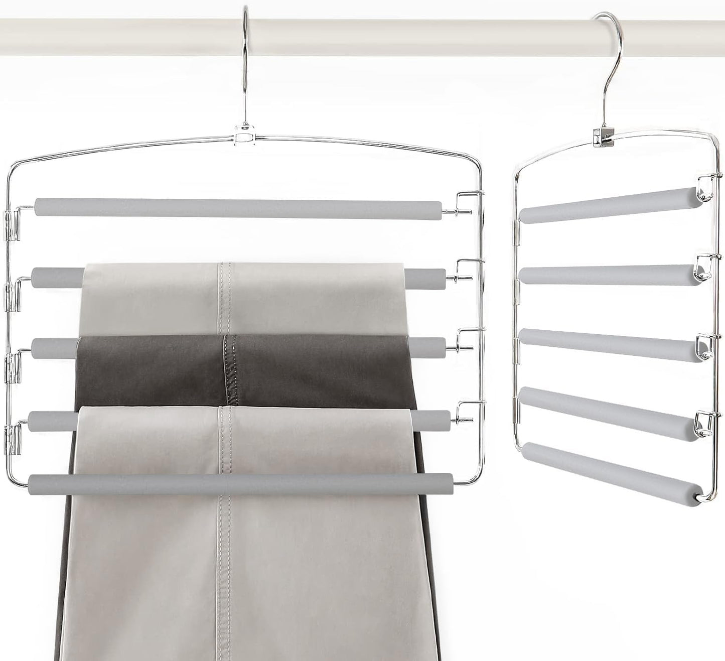 TOPIA HANGER Pants Hangers Space Saving, Swing Arm Pants Organizer for Closet, Non-Slip Foam Padded Organizer Hanger for Multi Slacks, Jeans, Trousers, Skirts, Scarfs (Grey)-2 Pack,CT08G