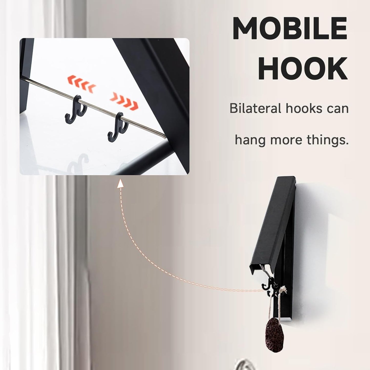 Retractable Clothes Drying Rack,Space Saver Wall-Mounted Retractable & Foldable Clothes Hanger for Laundry Room,Bedroom,Closet Storage Organization (1pcs, Black)