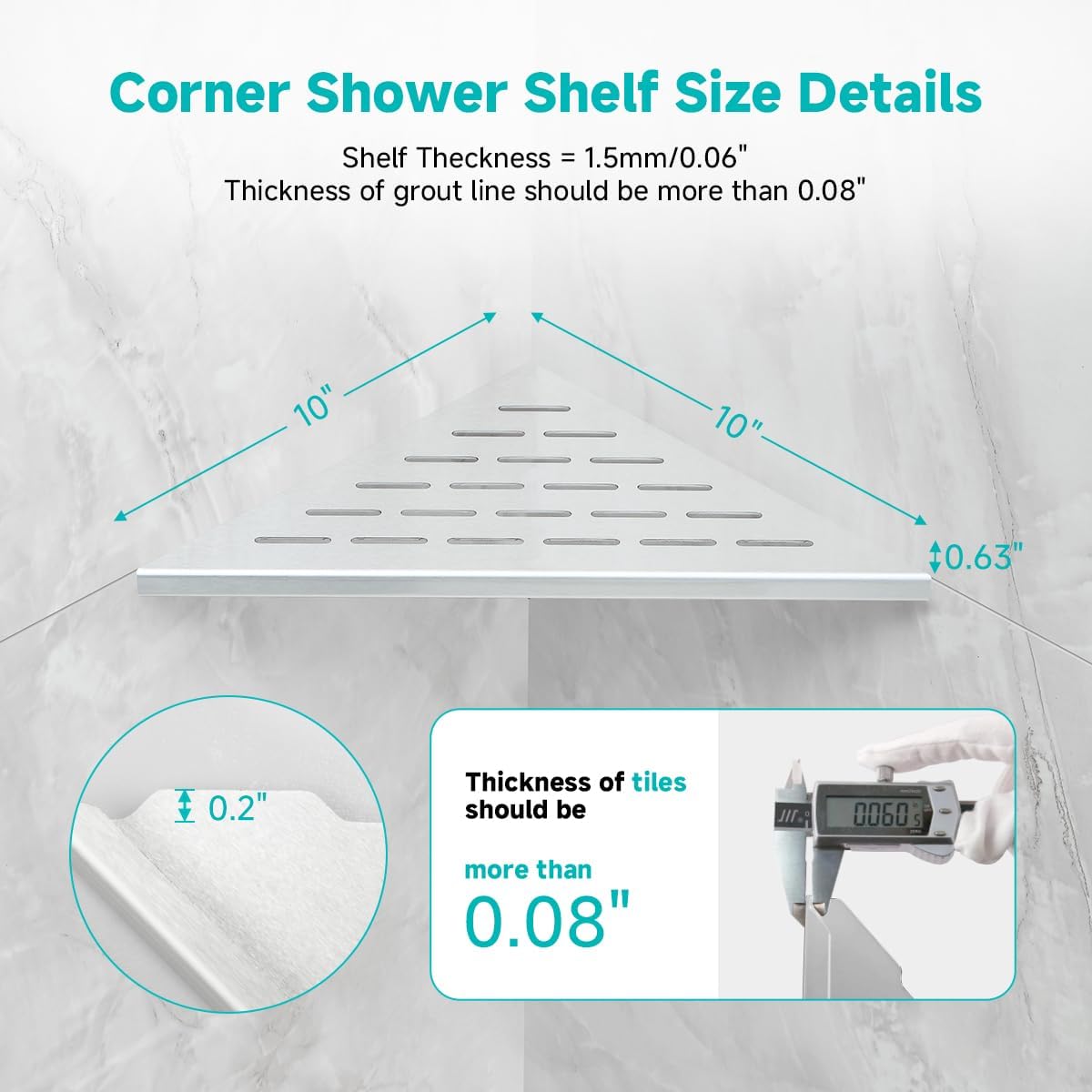 2-Pack 10" Wall Mounted Corner Shower Shelf - No Drilling Recessed Bathroom Shelves, Triangular Shower Caddy Organizer, Rustproof Stainless Steel Shower Shelves for Tiled Walls(Brushed)