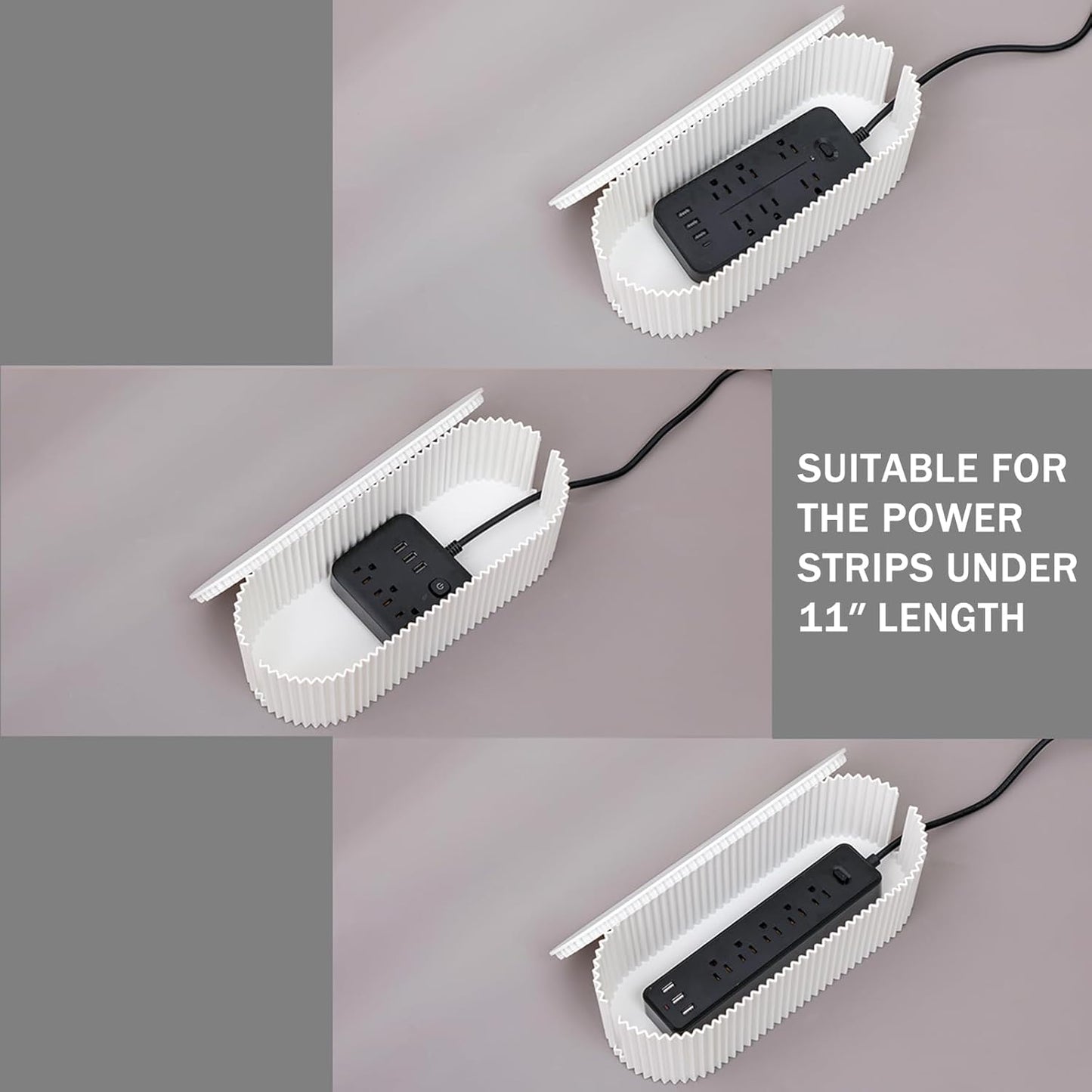 White Cable Box Organizer, Plastic Cord Hider Box with Lid for Desk and Floor, Power Strips Cover for Home, Office, Computer, TV, School, Kitchen, Surge Protector Cover (Small)