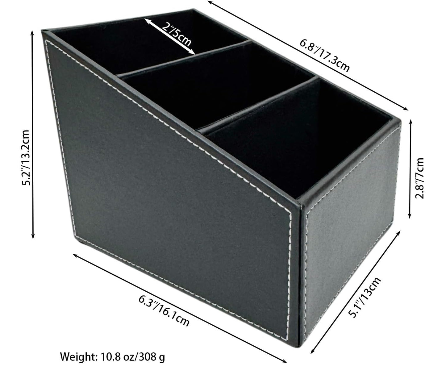 AgentMoon 2-piece Set Remote Control Holder,3-Compartment Gradient Desk Organizer,PU Leather Outside Storage Box with Suede Imitation Lining. 6.3x5.1x5.2 inches,10.8oz/308g (Black 2PCS)